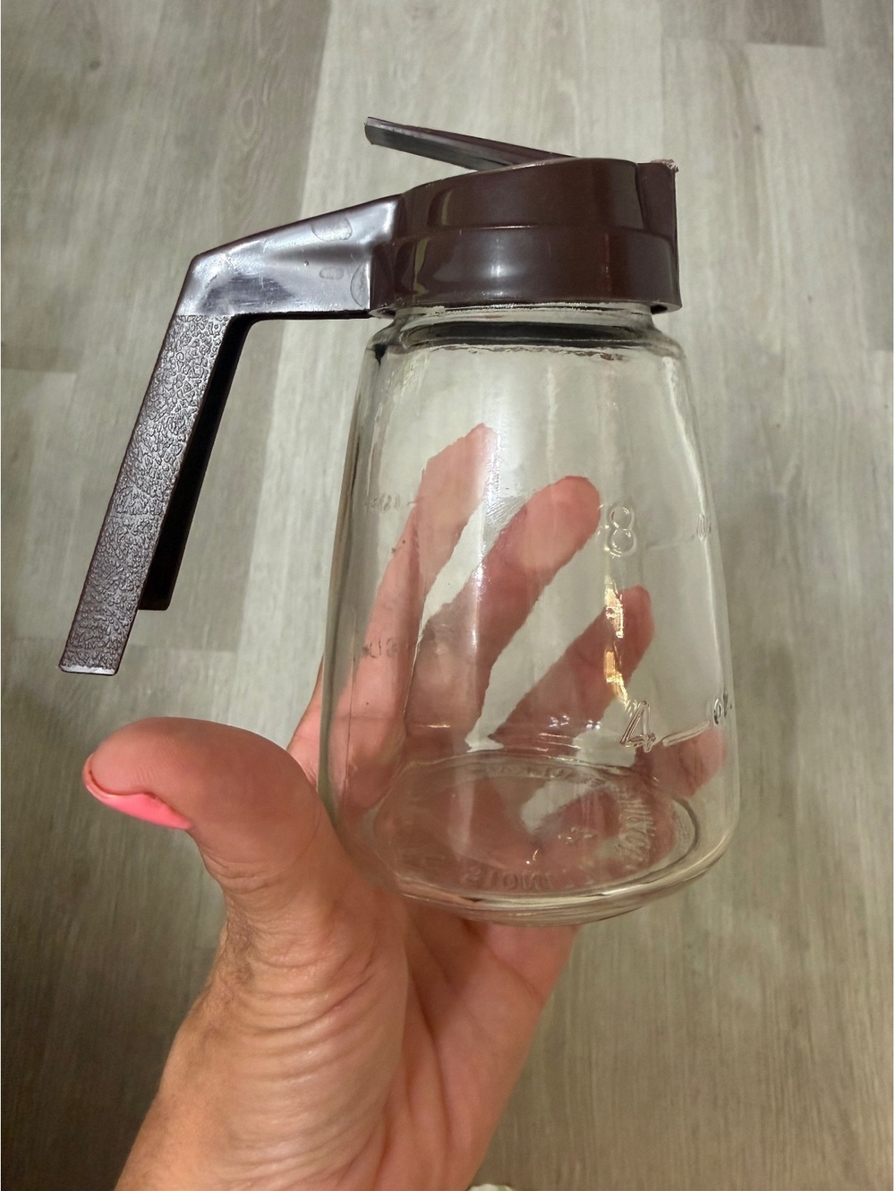 Vintage glass syrup dispenser